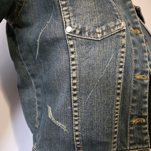 Max Plus Studded/ Scratched Denim Jacket. Size Small - Picture 4 of 13
